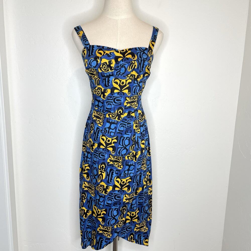 Dixiefried Pinup Couture Tiki Midi Dress Blue Womens XS Crossover Wrap